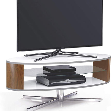 MDA Designs Orbit 1100WWA Gloss White TV Stand with Walnut Elliptic Sides for Flat Screen TVs up to 55"