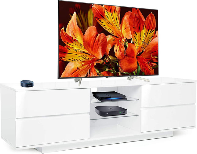Centurion Supports Avitus Premium High Gloss White with 4-White Drawers and 3-Shelf 32"-65" LED/OLED/LCD TV Cabinet - Grade A
