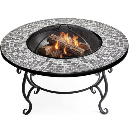 Centurion Supports Fireology GINESSA Sumptuous Garden and Patio Round Heater, Fire Pit, Brazier, Coffee Table, Barbecue and Ice Bucket with Mosaic Ceramic Tiles