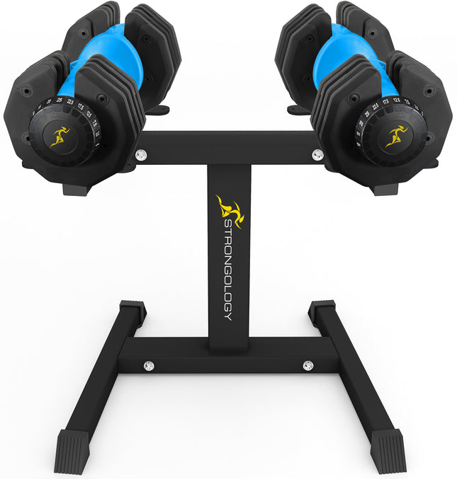 Strongology Urban25 Blue Adjustable Dumbbell Pair with Free Durable Steel Adjustable Urban25 Dumbbell Floor Stand