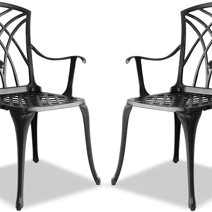 Centurion Supports OSHOWA 2-Large Garden and Patio Bistro Chairs with Armrests in Cast Aluminium Black