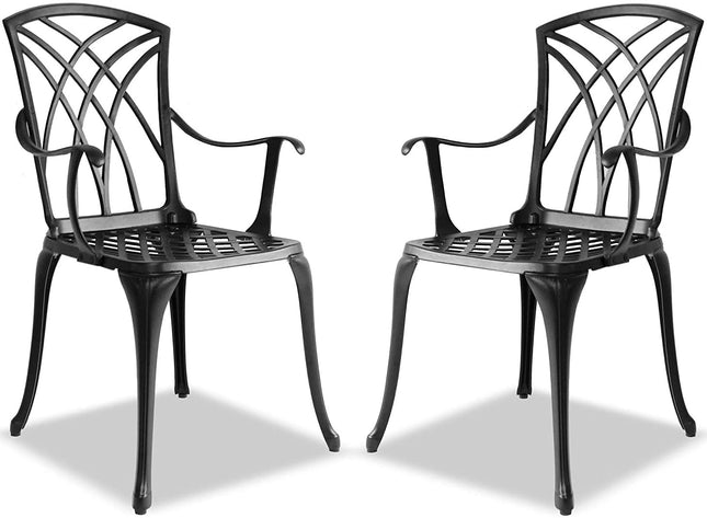 Centurion Supports OSHOWA 2-Large Garden and Patio Bistro Chairs with Armrests in Cast Aluminium Black