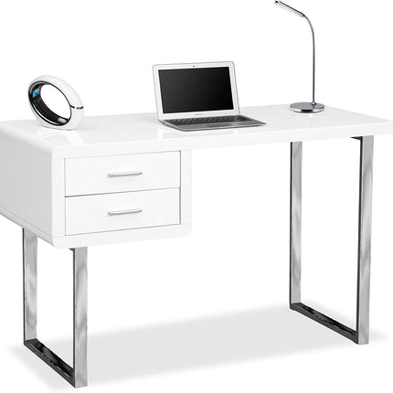 Centurion Supports HARMONIA Gloss White with Chrome Legs 2-Drawer Contemporary Home Office Luxury Computer Desk - Grade A