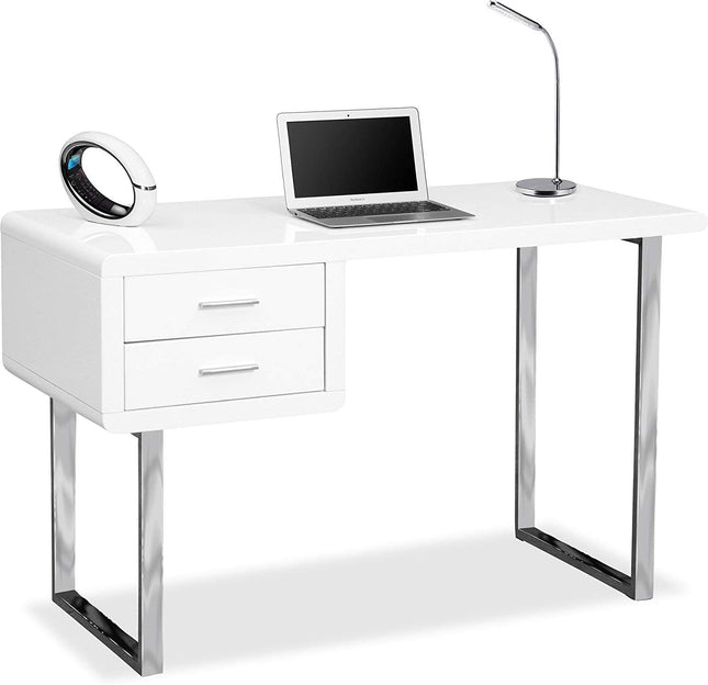 Centurion Supports HARMONIA Gloss White with Chrome Legs 2-Drawer Contemporary Home Office Luxury Computer Desk - Grade A