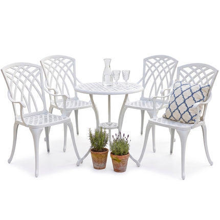 Centurion Supports OSHOWA Luxurious Garden and Patio Table and 4 Large Chairs with Armrests Cast Aluminium Bistro Set - White