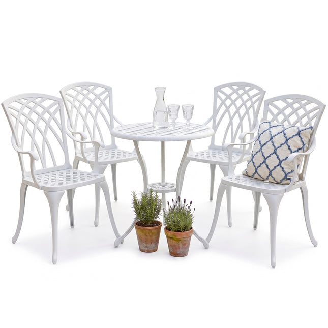 Centurion Supports OSHOWA Luxurious Garden and Patio Table and 4 Large Chairs with Armrests Cast Aluminium Bistro Set - White