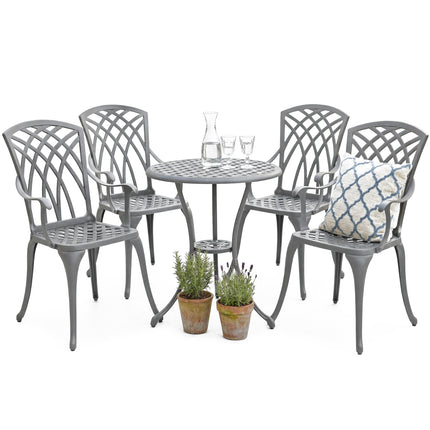 Centurion Supports OSHOWA Luxurious Garden and Patio Table and 4 Large Chairs with Armrests Cast Aluminium Bistro Set Grey