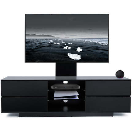 Homeology Avitus Gloss Black with 4-Black Drawers and 3-Shelves up to 65" LED/LCD/Plasma TV Stand with Mounting Arm