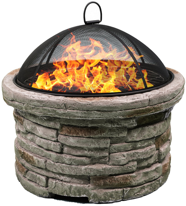 Centurion Supports Fireology SAMUI Beige Majestic Garden and Patio Heater Fire Pit Brazier and Barbecue with Eco-Stone Finish