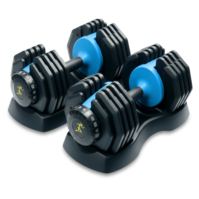 Strongology URBAN25 Blue Adjustable Dumbbell Pair | 2.5kg to 25kg Quick-Select Weight | 10-in-1 Space-Saving Design | Soft-Grip Handle | Secure Plate-Locking System | Home Gym Strength Training Workouts