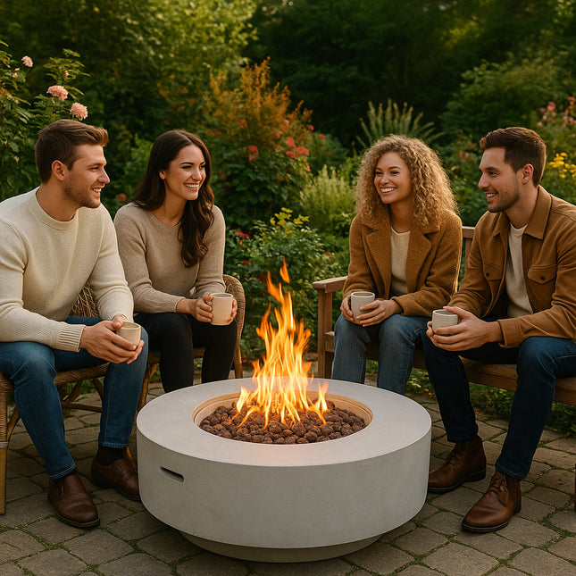 MDA Designs FUSION Light Grey Lavish Garden & Patio Gas Fire Pit with Eco-Stone Finish - Fully Assembled - Grade A