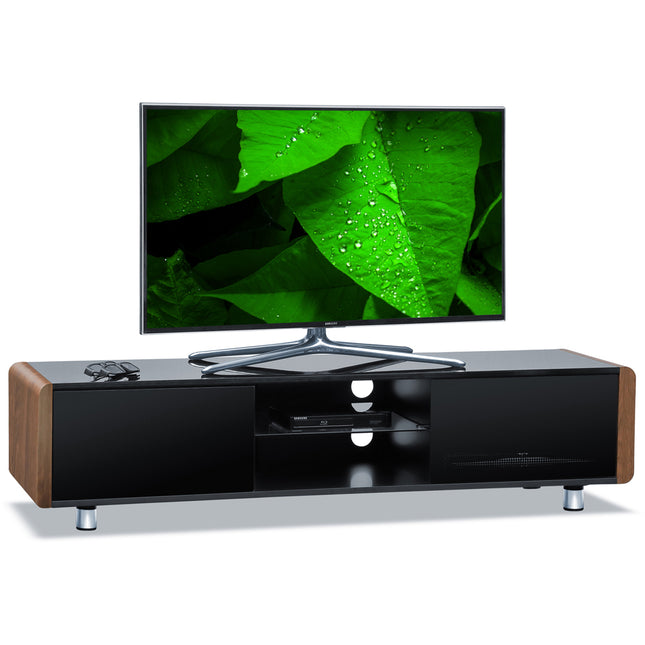 Centurion Supports CAPRI Gloss Black with Walnut Sides Beam-Thru Remote Friendly 32"-65" Flat Screen TV Cabinet