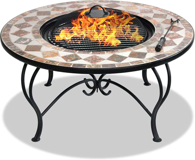 Centurion Supports Fireology KENNOCHA Extravagant Garden and Patio Heater Fire Pit Brazier, Coffee Table, Barbecue and Ice Bucket - Marble Finish