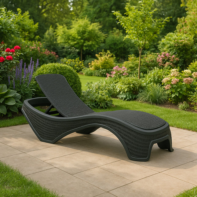 Centurion Supports MALDIVES Black Outdoor High-End PU Rattan Adjustable Sun Lounger-Fully Assembled