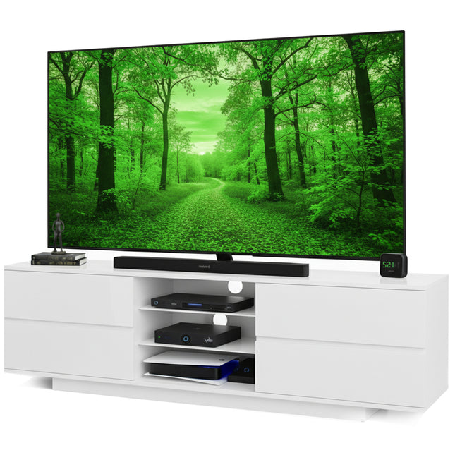 Homeology Avitus Premium High Gloss White with 4-White Drawers and 3-Shelf 32"-65" LED/OLED/LCD TV Cabinet