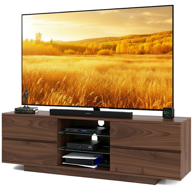 Homeology Avitus Premium Walnut with 4-Walnut Drawers and 3-Shelf 32"-65" LED/OLED/LCD TV Cabinet - Fully Assembled