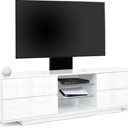 Centurion Supports Avitus Gloss White with 4-White Drawers and 3-Shelves up to 65" LED, LCD, Plasma TV Stand with Mounting Arm