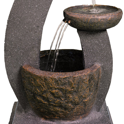 MDA Designs Shinto Outdoor 3-Tier Water Feature - Cascading Bowls with LED Lights Garden Fountain