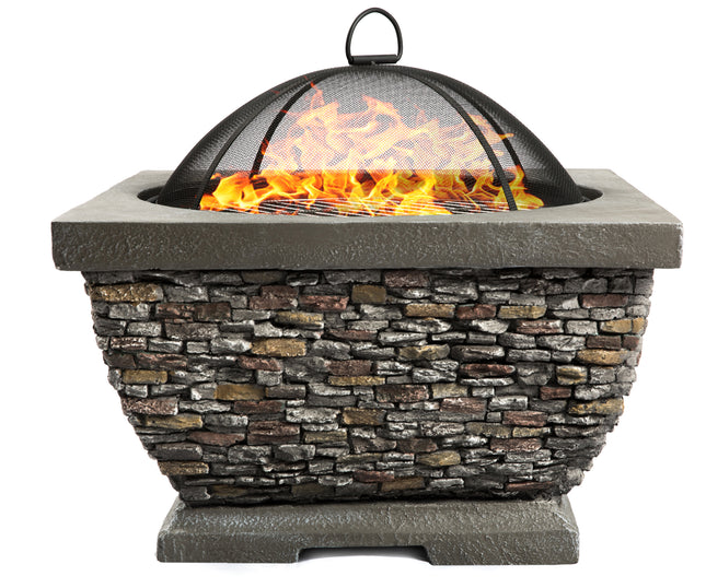 Centurion Supports Fireology TONTERIA Prestigious Garden and Patio Square Heater, Fire Pit, Brazier and Barbecue with Eco-Stone Finish