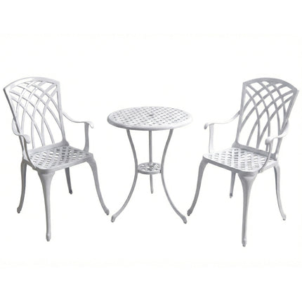 Centurion Supports OSHOWA Luxurious Garden and Patio Table and 2 Large Chairs with Armrests Cast Aluminium Bistro Set - White