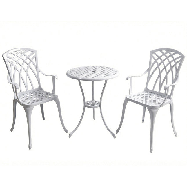 Centurion Supports OSHOWA Luxurious Garden and Patio Table and 2 Large Chairs with Armrests Cast Aluminium Bistro Set - White