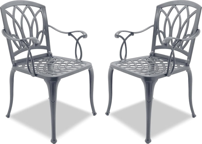 Centurion Supports Positano 2-Large Garden and Patio Bistro Chairs with Armrests in Cast Aluminium Grey - Grade A