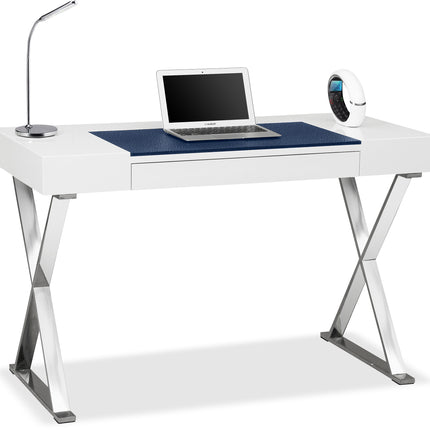 Centurion Supports ADONIS White with Built-In Luxury Dark Blue Leather Pad Ergonomic Home Office Desk