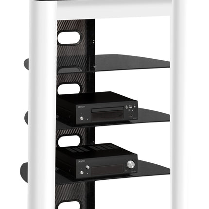 Centurion Supports ZINNIA 5-Tier Black Glass Shelves with Gloss White Fascia Entertainment Media Audio Rack - Grade A