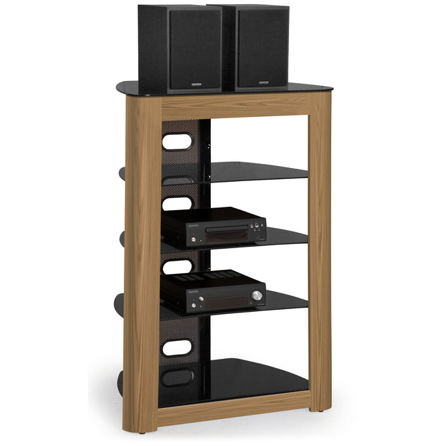 Centurion Supports Zinnia 5-Shelf Black with Oak Fascia Flat Screen TV/Hi-Fi/AV Rack Entertainment Stand - Grade A