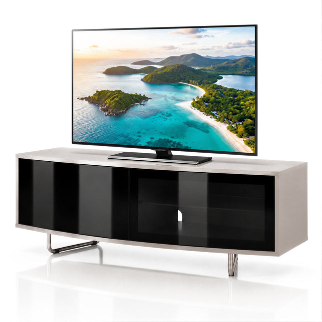 Homeology CARU Greige Remote Friendly Super-Contemporary "D" Shape Design 32"-65" Flat Screen TV Cabinet