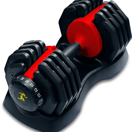 Strongology URBAN25 Red Adjustable Single Dumbbell | 2.5kg to 25kg Quick-Select Weight | 10-in-1 Space-Saving Design | Soft-Grip Handle | Secure Plate-Locking System | Home Gym Strength Training Workouts
