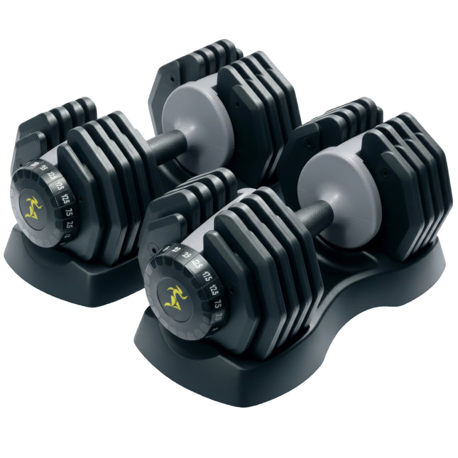 Strongology URBAN25 Grey Adjustable Dumbbell Pair | 2.5kg to 25kg Quick-Select Weight | 10-in-1 Space-Saving Design | Soft-Grip Handle | Secure Plate-Locking System | Home Gym Strength Training Workouts