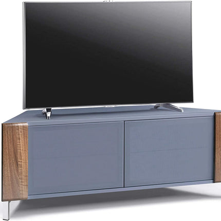 MDA Designs CORVUS Corner-Friendly Grey BeamThru Glass Doors with Walnut Profiles Contemporary Cabinet for Flat Screen TVs up to 50"