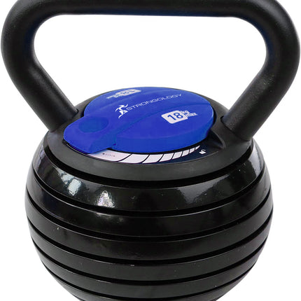 Strongology Hercules18 7-in-1 Adjustable Smart Kettlebell up to 18kg Black with Blue Dial Home Fitness Gym Equipment - Grade A