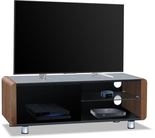 Centurion Supports Amalfi Gloss Black with Walnut Sides Beam-Thru Remote Friendly 32"-55" Flat Screen TV Cabinet