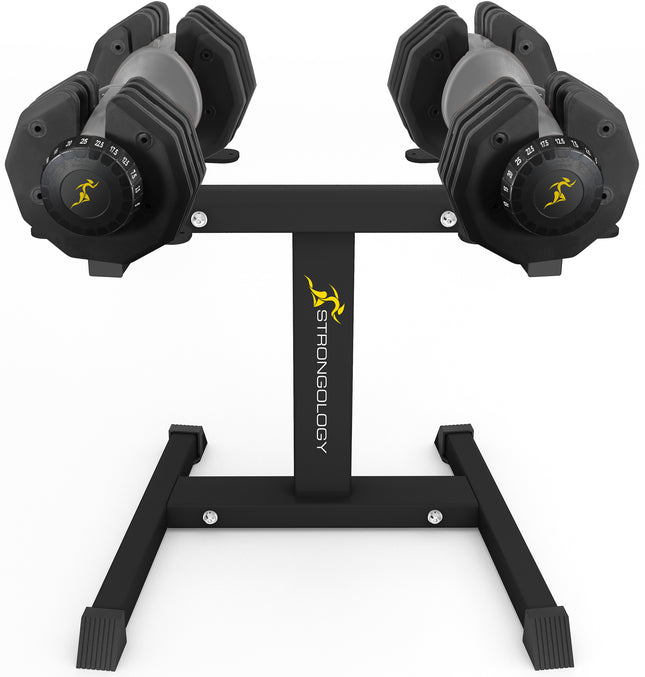 Strongology Urban25 Grey Adjustable Dumbbell Pair with Free Durable Steel Adjustable Urban25 Dumbbell Floor Stand