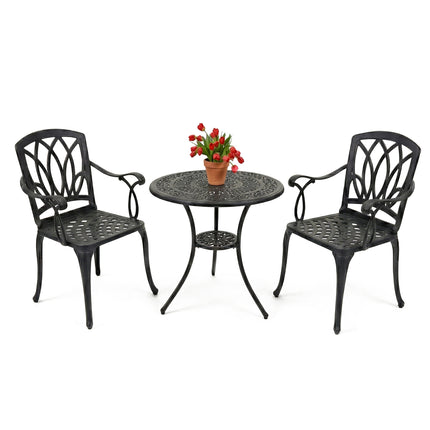 Centurion Supports POSITANO Garden and Patio Table and 2 Chairs Cast Aluminium Bistro Set - Black