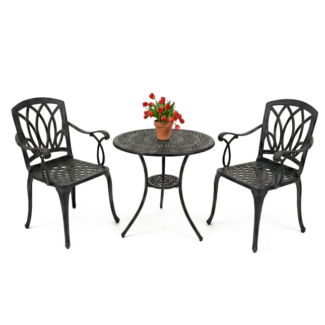 Centurion Supports POSITANO Garden and Patio Table and 2 Chairs Cast Aluminium Bistro Set - Black