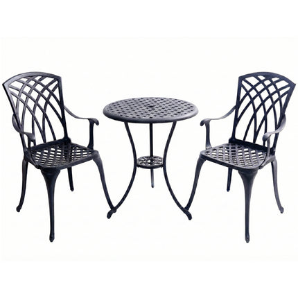 Centurion Supports OSHOWA Luxurious Garden and Patio Table and 2 Large Chairs with Armrests Cast Aluminium Bistro Set - Black - Grade A
