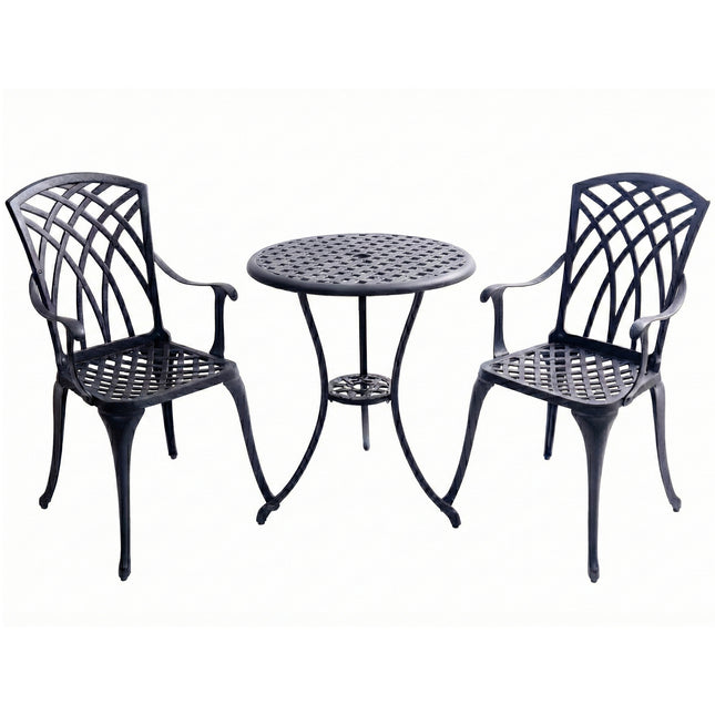 Centurion Supports OSHOWA Luxurious Garden and Patio Table and 2 Large Chairs with Armrests Cast Aluminium Bistro Set - Black - Grade A