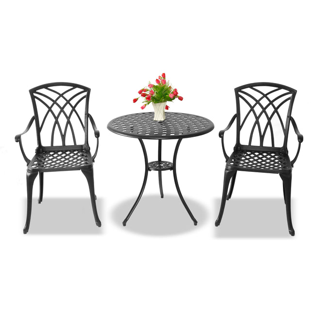 Centurion Supports OSHOWA Luxurious Garden and Patio Table and 2 Large Chairs with Armrests Cast Aluminium Bistro Set - Black