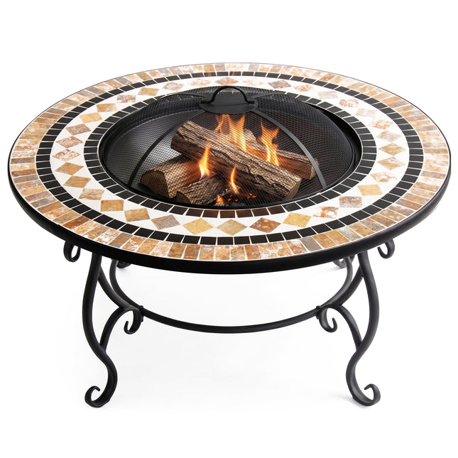 Centurion Supports Fireology BELUGA Opulent Garden and Patio Round Heater, Fire Pit, Brazier, Coffee Table, Barbecue and Ice Bucket - Marble Finish