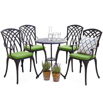 Centurion Supports OSHOWA Garden and Patio Table and 4 Large Chairs with Armrests Cast Aluminium Bistro Set - Green cushions