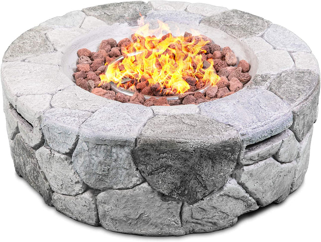 Centurion Supports Fireology KALUYA Grey Lavish Garden and Patio Gas Fire Pit with Eco-Stone Finish - Fully Assembled