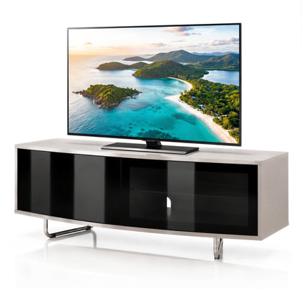 Homeology CARU Greige Remote Friendly Super-Contemporary "D" Shape Design 32"-65" Flat Screen TV Cabinet
