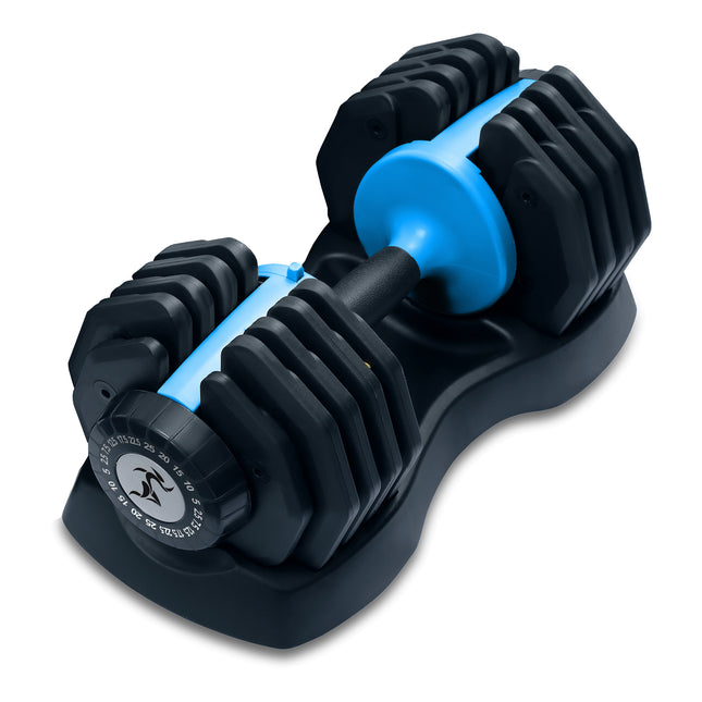 Strongology URBAN25 Blue Adjustable Single Dumbbell | 2.5kg to 25kg Quick-Select Weight | 10-in-1 Space-Saving Design | Soft-Grip Handle | Secure Plate-Locking System | Home Gym Strength Training Workouts