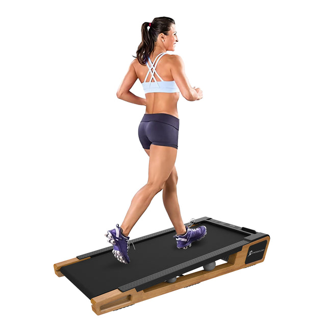 Strongology INCLINO Light Walnut Wood Finish Luxury Home and Office Quiet 560W Adjustable Speed 5° Incline Bluetooth Treadmill with LED Display - Fully Assembled - Grade A