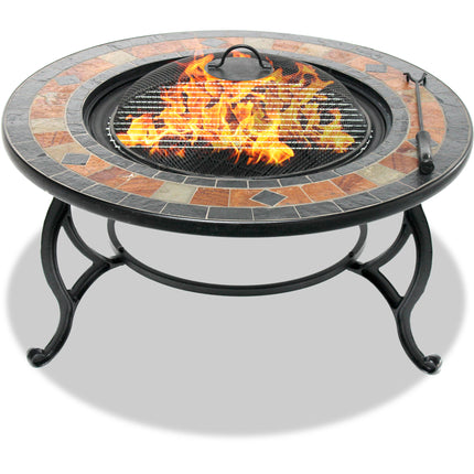 Centurion Supports Fireology LANIAKA Lavish Garden and Patio Heater Fire Pit Brazier, Coffee Table, Barbecue and Ice Bucket with Slate Tiles