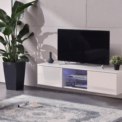 MDA Designs Ara White Modern TV Cabinet for Flat TV Screens of up to 65" Entertainment Unit with Built-in Blue LED Lights