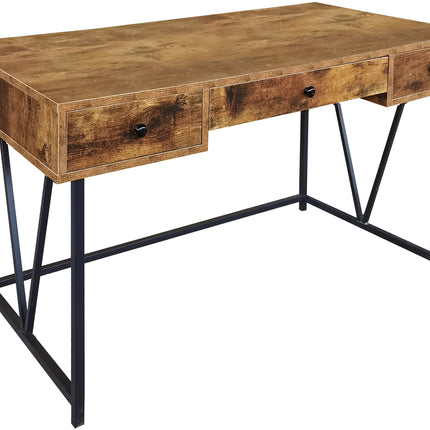 MDA Designs Belleterre Home Office Study Rustic Design Ergonomic Desk Table Workstation with 3 Drawers Nutmeg Black